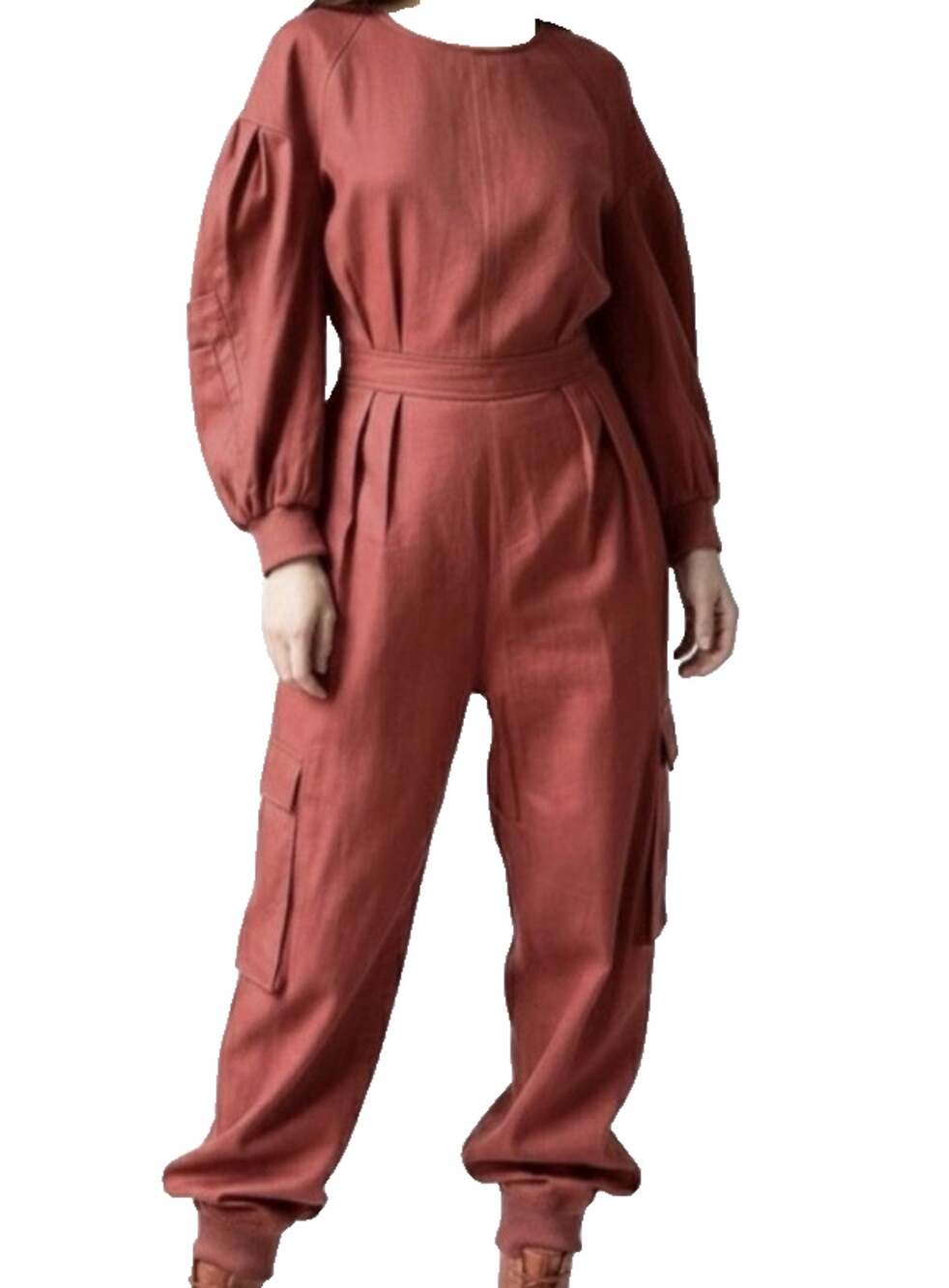 BCBG Womens FALL Urban Jumpsuit Long Sleeve ORANGE Cargo Pocket Utility XS